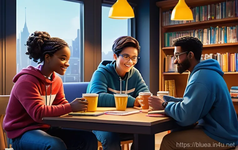 블루아카이브 팬아트 갤러리 - **A Vibrant Fan Art Gallery:** An indoor exhibition space bathed in warm, soft lighting, bustling wi... 블루아카이브 팬아트 갤러리 - **A Vibrant Fan Art Gallery:** An indoor exhibition space bathed in warm, soft lighting, bustling wi...