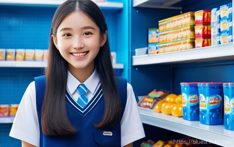 블루아카이브 한정 상품 분석 - **Prompt 1: Excitement at GS25 Convenience Store**
A cheerful female Blue Archive student with l...