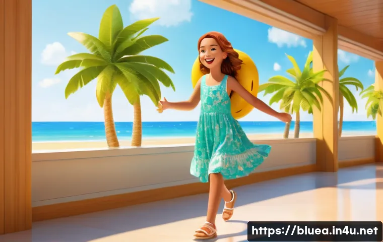 블루아카이브 백그라운드 설정 - A cheerful female student, dressed in a modest and cute summer dress, happily playing in a vibrant, ...